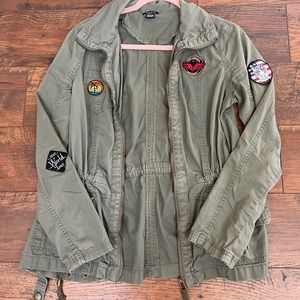 Olive Green Jacket with Decorative Patches